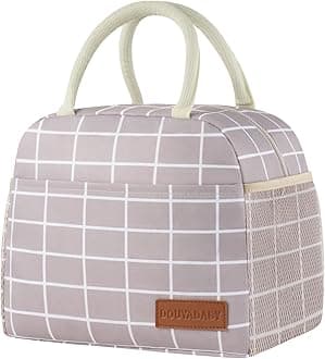 Lunch Bag Women/Men Lunch Box Women/Men (Grey+White Blocks)