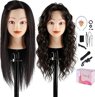 Topdirect Mannequin Head With 100% Human Hair, 18 Black Real Hair Cosmetology Styling Hairdressing Practice Training Doll Heads Clamp Holder And Tools