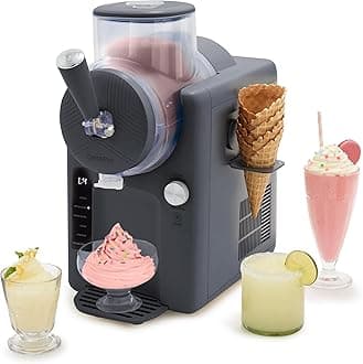 GreenPan Frost Ice Cream Maker & Slushie Machine, Soft Serve, Sorbet, Margaritas, Milkshakes, Frozen Yogurt, No Pre-Freezing, Ready in 15 Mins, 6 Modes, 7 Textures, Self-Cleaning, Family Size, Gray