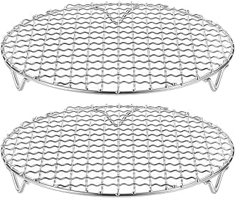 HARFINGTON 2pcs Round Cooking Rack 8.3-inch 201 Stainless Steel Cross Wire Barbecue Grill Net with 20mm Legs for Cooking Baking Steaming BBQ
