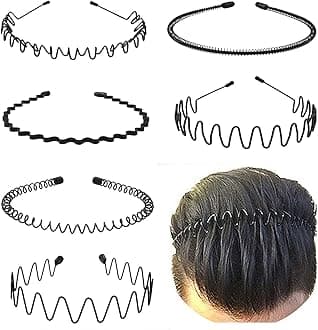 Metal Headbands for Men Fashion Headband for Women, Unisex Wavy Hair Bands Outdoor Sports Head Bands Simple Elastic Non-Slip Hair Accessories (6 Pack)