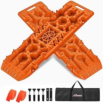 Nilight Recovery Off-road Traction Boards with Jack Lift Base Emergency Tire Ladder Mats For 4WD 4X4 Mud Sand Snow with 2PCS Mounting kit Carry Bag 2 leashes (Orange)