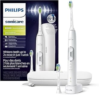 Sonicare Philips ProtectiveClean 6500 Rechargeable Electric Power Toothbrush with Charging Travel Case and Extra Brush Head, White, HX6462/05