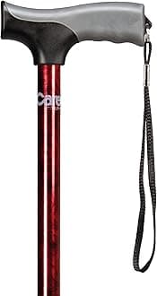 Health Brands Soft Grip Walking Cane - Height Adjustable with Wrist Strap - Latex Free Soft Cushion Handle, Red Pattern & Marble, 40 Inch (Pack of 1)