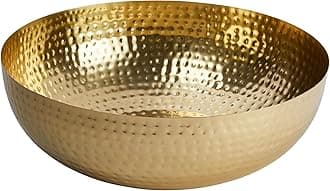 Creative Co-Op Round Hammered Metal Bowl, Gold Finish, 14"