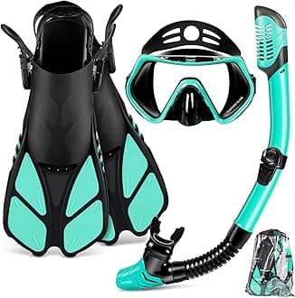 ZEEPORTE Mask Fin Snorkel Set, Travel Size Snorkeling Gear for Adults with Panoramic View Anti-Fog Mask, Trek Fins, Dry Top Snorkel and Gear Bag for Swimming Training, Snorkeling Kit Diving Packages