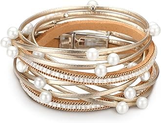 Fesciory Leather Wrap Bracelets for Women, Boho Leopard Multi-Layer Crystal Beads Cuff Bracelet Jewelry, One Size, Leather, no gemstone