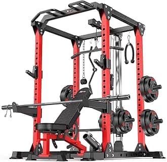 Power Rack Power Cage Multi-Function Squat Rack with Cable Crossover System Selectable More Training Attachment Power Rack for Garage & Home Gym