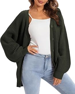 QUALFORT Cardigan Sweaters for Women 100% Cotton Button-Down Oversized Knit Outerwear Fall Tops for Women 2025
