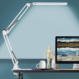 LED Desk Lamp, BZBRLZ 14W Eye-Caring Metal Swing Arm Desk Lamp with Clamp, 3 Modes, 30 Brightness Dimmable Clamp Desk Light with Memory Function/USB Adapter for Home & Office