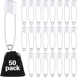 50 Pieces Diaper Pins Safety 2.2 Inch Plastic Head Cloth Diaper Nappy Pins with Locking Closures Stainless Steel with Velvet Bag(White)