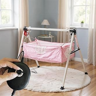TINYTYKE Automatic Cradle for Baby - Electric Swing Cradle with Adjustable Speed - Semi-Foldable Frame with Pink Cloth and Mosquito Net - Baby Palna/Jhula for Kids of 0 to 3 Years - Carry Upto 20kgs