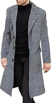 SOMTHRON Men's Casual Trench Coat Slim Fit Notched Collar Long Jacket Overcoat Single Breasted Pea Coat wih Pockets