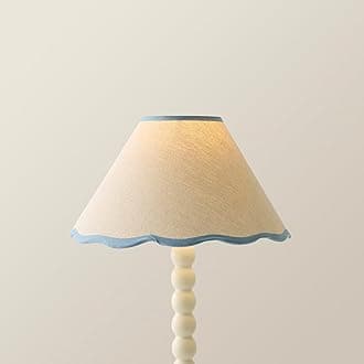 Small Natural Linen Tapered Light Shade with Blue Scallop Trim for Table Lamp | Lamp Shades, Home Décor & Improvement Essential | 27cm Shade Width