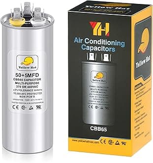 Capacitor for Air Conditioner 50+5 uf MFD 370 or 440 Volt VAC, Multi-Purpose Round Capacitor for AC Motor Run or Fan Motor Start or Condenser Straight
