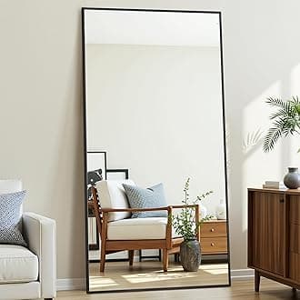 Antok Mirror Full Length, 71"x28" Big Floor Mirror, Oversized Full Body Mirrors with Stand for Bedroom, Living Room Cloakroom, Black, Rect Corner Style