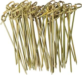 100 Pack Natural Bamboo Knot Skewers,120mm Bamboo Twisted End Cocktail Picks, Appetizer Picks for Party Snacks Club Sandwiches Finger Food Barbecue Must 120mm pack of 100