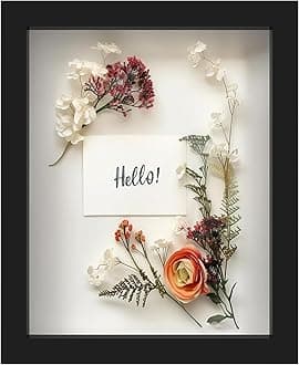 FrameWorks 8 x 10 inch black wooden frame, soft felt back, tempered glass and elegant white ball push pins included