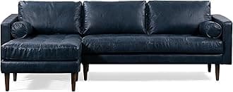 POLY & BARK Napa 104.5" Left-Facing Sectional Sofa in Full-Grain Semi-Aniline Italian Tanned Leather in Midnight Blue