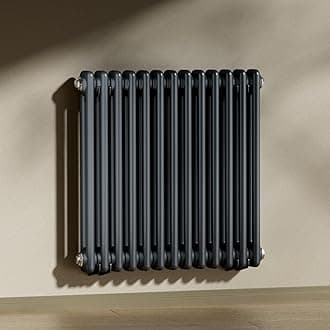 Heilmetz 600x605mm Anthracite Radiators Horizontal Double, Traditional Column Radiator Cast Iron Style 2 Column Radiators Central Heating Radiator