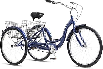 Schwinn Meridian Adult Tricycle, Three Wheel Cruiser Bike, Multiple Speeds and Electric, 24-Inch and 26-Inch Wheel Trikes, Cargo Basket, Adjustable Handlebars, Multiple Colors, Women Men