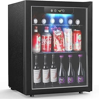 Bevera Refrirator Cooler 16 Bottle 68 Can,Mini Frid with Glass Door for Wine Beer Soda,Drink Frid with Touch Control Panel for Home Office Bar with Wire Shelving,1.7 Cu.FT