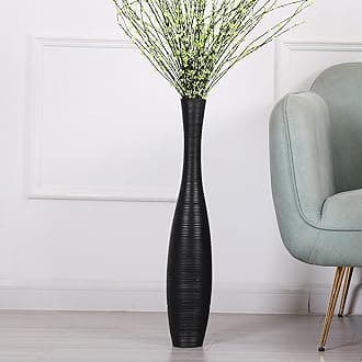 Decorative Tall Floor Vase for Living Room Decor, 26 inches, Black, Resin