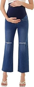 fitglam Women's Maternity Jeans Straight Leg Relaxed Fit Over Belly Pregnancy Denim Work Pants Maternity Clothes with Pockets