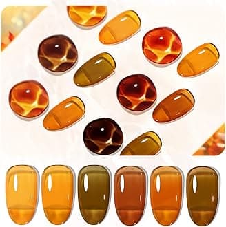 JODSONE 6 Colors Gel Nail Polish Set Fall Collection Jelly Effect Soak Off Need U V LED Gel Polish Set Autumn Mauve Brown RedSalon-Quality DlY Home Manicure