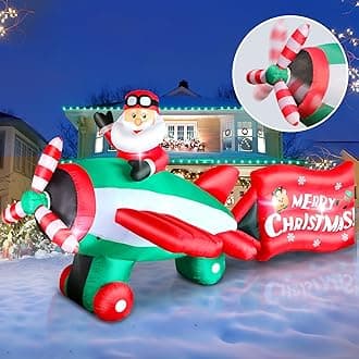 10.5 FT Christmas Inflatables Santa Claus on Animated Helicopter, Giant Blow Up Santa Flying Airplane, Built-in Light Inflatable Outdoor Decoration for Xmas Yard Holiday Party Garden Lawn
