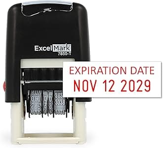 ExcelMark Expiration Date - Self-Inking Rubber Date Stamp - Compact Size - Red Ink