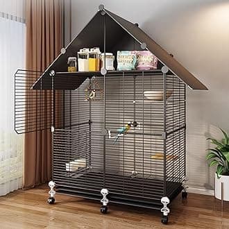 46''Rolling Bird Cage Large Wrought Iron Cage for Cockatiel Sun Conure Parakeet Finch Budgie Lovebird Canary Medium Pet House with Top Storage Area