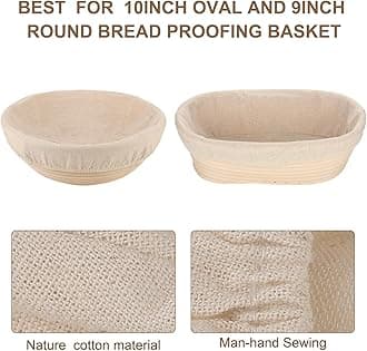 Tatuo 6 Pieces Bread Banneton Proofing Basket Liner Cloth Cover Round Brotform Liner Baking Dough Banneton Sourdough Basket Cloth Liner Bread Baking Supplies(10 Inch Oval, 8.5 Inch Round), WHITE
