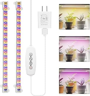 Grow Lights for Indoor Plants Full Spectrum, Grow Light Strips with Auto Timer 3/6/12 H, Plant Lights with Red Blue White LEDs, 3 Lighting Modes,5 Dimmable Levels, 2 Packs,Updated Controller