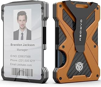 OARIDEY Minimalist Wallet for Men- Slim Aluminum Metal Money Clip Wallet with Clear ID Card Holder, Carbon Fiber Wallet, RFID Blocking,Holds up 15 Cards with Cash Clip,Ultra-Thin Tactical Wallet