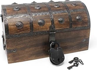 Handmade Pirate Treasure Chest for Kids Prizes & Classroom with Lock and Skeleton Keys – Lockable Wooden Storage Chest Box, Pirate Decor, Decorative Wooden Box - (Medium 11 x 6 x 6.75)