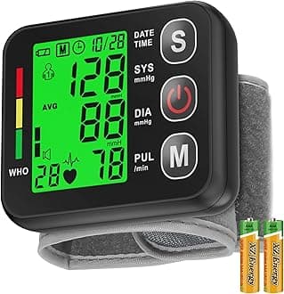 Wrist Blood Pressure Monitor -Bp Monitor, Automatic Blood Pressure Cuff 13.5-19.5 cm, High Accuracy, Backlit LCD Screen - 2 * 99 Sets of Memory for Home/Travel/Office Use