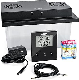 Briidea Electric Humidifiers for Cabinet (10-50 Cubic Ft.), 60% RH~80% RH Humidity Setting Values, Perfect Monitoring Temperature and Humidity, 12V Adapter Power Supply