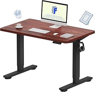 EN1 Whole-Piece Standing Desk 40x24 Electric Adjustable Height Small Heavy Duty Steel Stand Up (Black Frame + Mahogany Top, 2 Packages)