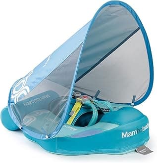 2024 Newest Mambobaby Baby Pool Float with Canopy & Tail Mambobaby Baby Swim Float Non-Inflatable Solid Baby Float Upgrade Soft Waterproof Skin-Friendly Material Infant Swim Float