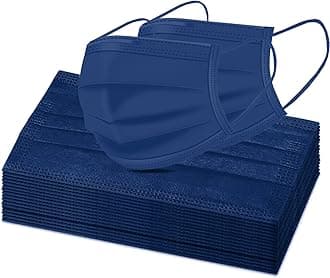 100 Pcs Navy Blue Disposable Face Masks, Breathable Non-woven Multicolor Mask Facial Mouth Cover 3 Layer with Nose Clip Elastic Earloop