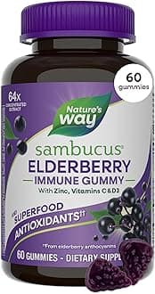 Nature's Way - Sambucus Elderberry - 3200 mg per Serving - Immune Support - with Vitamin C and Zinc - Gluten Free - Suitable for Vegetarians - 60 Gummies