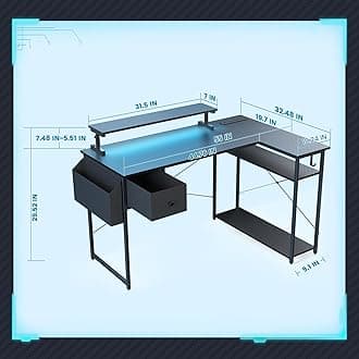 L Shaped Gaming Desk, 55 Inch Computer Desk with Adjustable Stand & RGB Lights, Corner Desk for Power Outlet, Carbon Fiber Texture, Gaming Setup Room