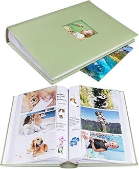 1DOT2 Photo Album 4x6 Hold 402 Photos with Memo Slip-in Pockets Photo Book, Linen Cover Picture Photo Albums with Writing Space for Wedding Family Baby Vacation Mother's Day Sage Green