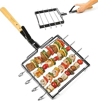 Camerons CAM-SRK-998 Barbecue Skewer Rack Set w Removable Handle-Barbeque Shish Kebabs, Meat, Vegetables, More, Black