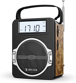 Portable AM FM Radio Digital Radios Clock Radio with Bluetooth 5 Watt Rechargeable Speaker AM FM Radios Plug in Wall Battery Operated Best Reception for Home Outdoor