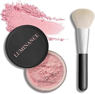Luminance Pink Setting Powder - Loose Face Makeup With Brush, Peach Matte Oil Absorbing Foundation for All Skin Types, Long Lasting Finishing