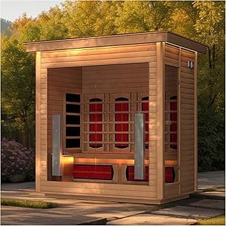 3-4 Person Hybrid Home Wood Sauna, Indoor/Outdoor WiFi Control Far Infrared & Traditional Hemlock Steam Saunas Spa Room with Red Light Therapy, 11 Heaters& Electric Stove, Accessories, Rightdoor