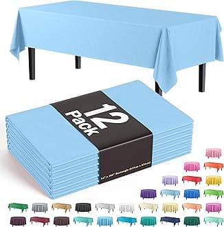 Exquisite 12-Pack Premium Plastic Tablecloth 54in. x 108in. Rectangle Table Cover - Light Blue
