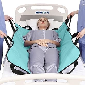 Positioning Bed Pad with Reinforced Handles 43" x 36" Patient Transfer Sheet Aid Assistant for Body Lifting, Turning, Repositioning, for Elderly, Incontinence, Caregiver, Aqua Blue